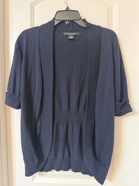 89th & Madison Navy Short-Sleeve Open Cardigan